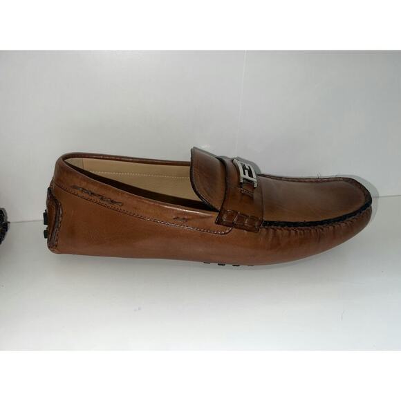 Fendi Men's Brown Leather Loafers with FF Logo - Picture 3 of 7